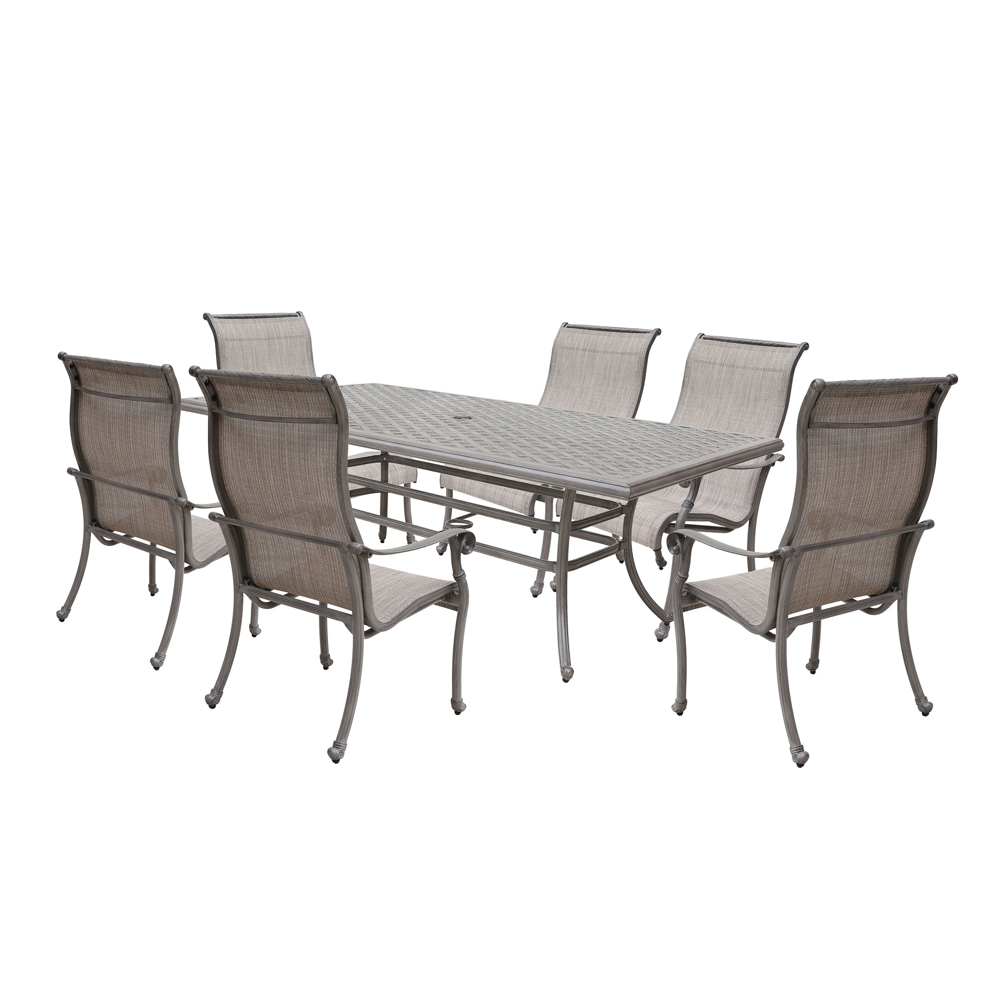 Cast Aluminum 7 Piece Aluminum Dining Set With Sling Chairs Grey Aluminium