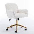 Office Chair,Artificial Rabbit Hair Home Office Chair With Golden Metal Base,Adjustable Desk Chair Swivel Office Chair,Vanity Chair Beige Beige Bedroom Foam Velvet