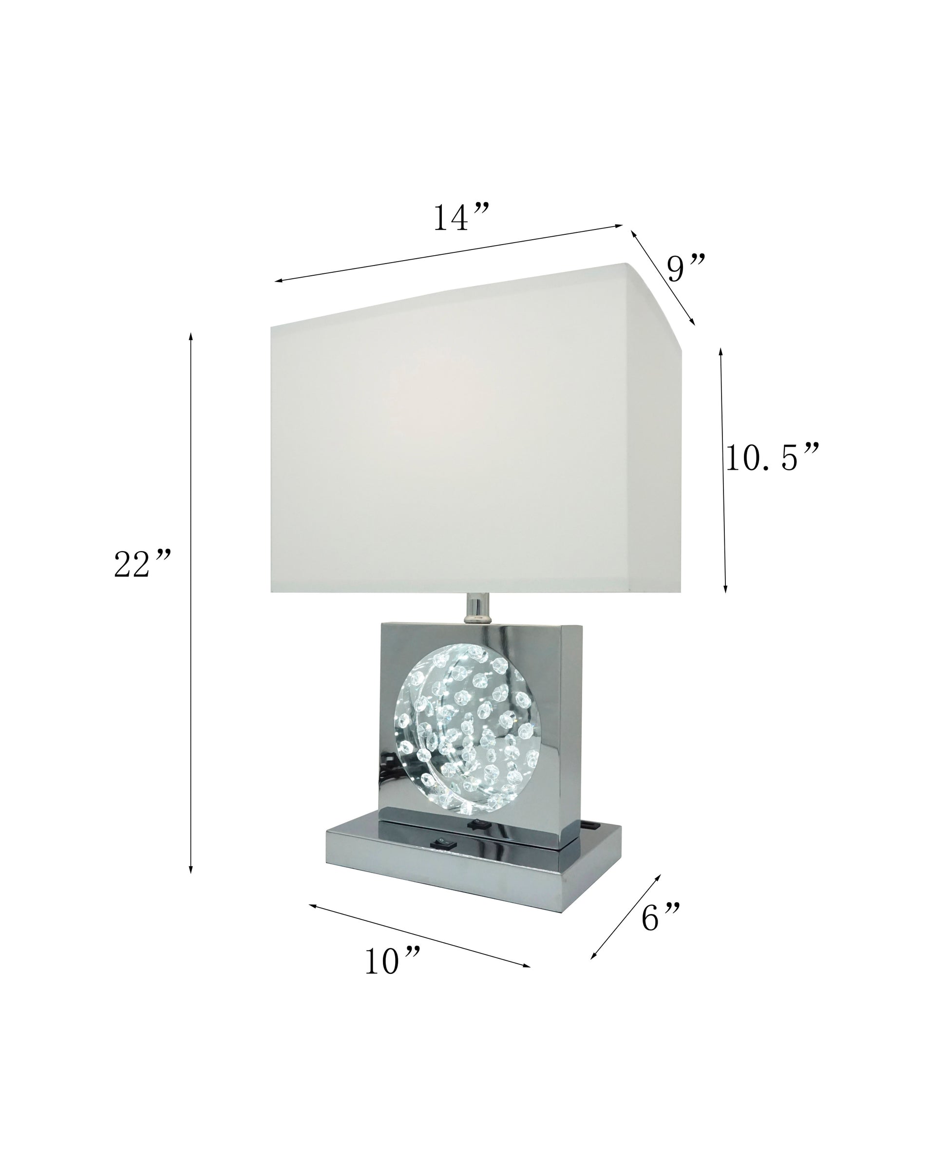 22"H Chrome Square Crystal Centerpiece With Night Light Usb Port Power Outlet Chrome Metal