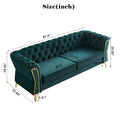 Modern Tufted Velvet Sofa 87.4 Inch For Living Room Green Color Green Velvet Wood Primary Living Space Tufted Back Modern Pine Flared Arms Foam Velvet 2 Seat