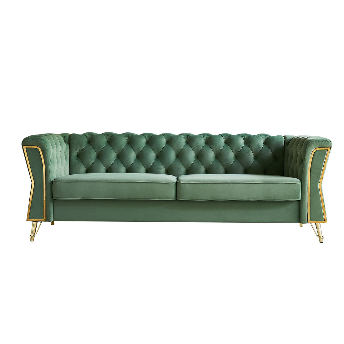 Modern Tufted Velvet Sofa 87.4 Inch For Living Room Mint Green Color Mint Green Velvet Wood Primary Living Space Tufted Back Modern Flared Arms Foam Velvet 2 Seat