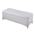 Large Storage Benches Set, Trim 2 In 1 Combination Benches, Tufted Velvet Benches With Gold Leg For Living Room, Entryway, Hallway, Bedroom Support 250Lbs Light Gray Fabric