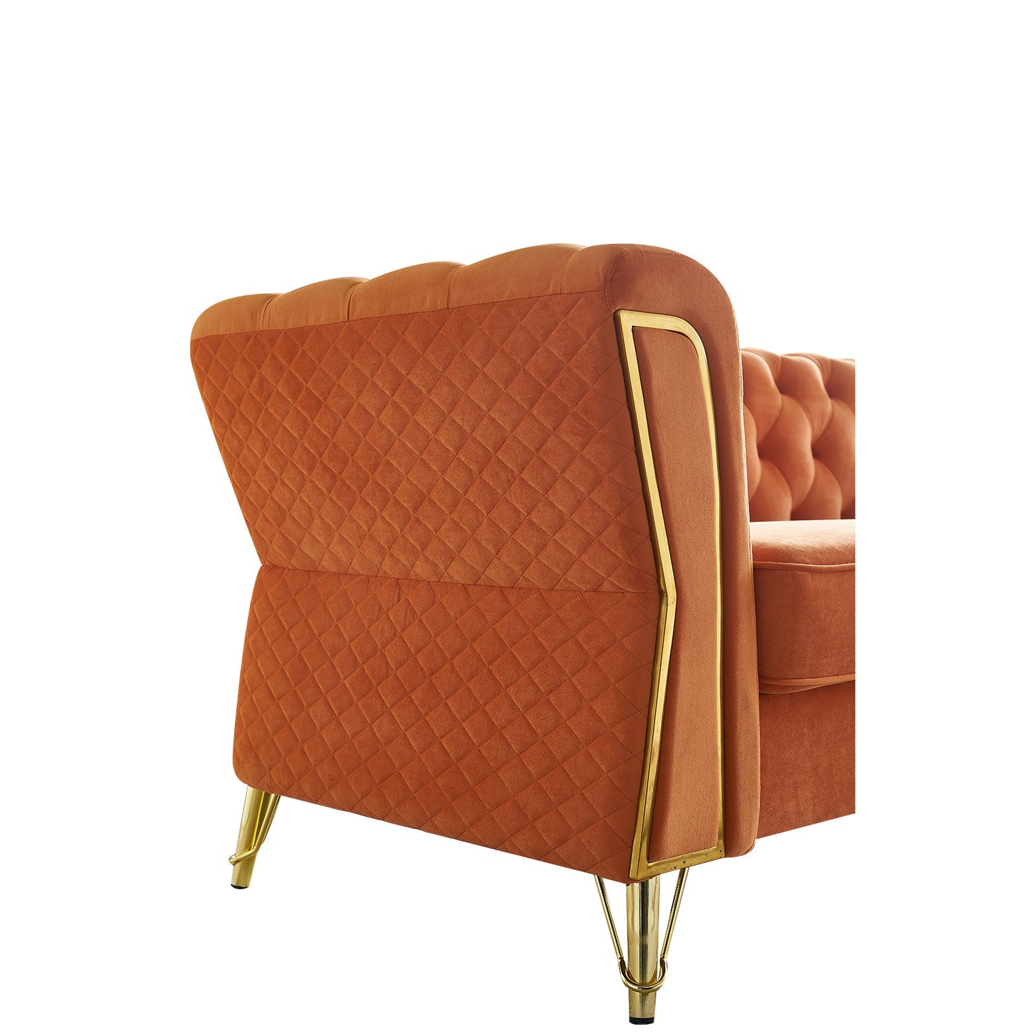 Modern Tufted Velvet Sofa 87.4 Inch For Living Room Orange Color Orange Velvet Wood Primary Living Space Tufted Back Modern Flared Arms Foam Velvet 2 Seat