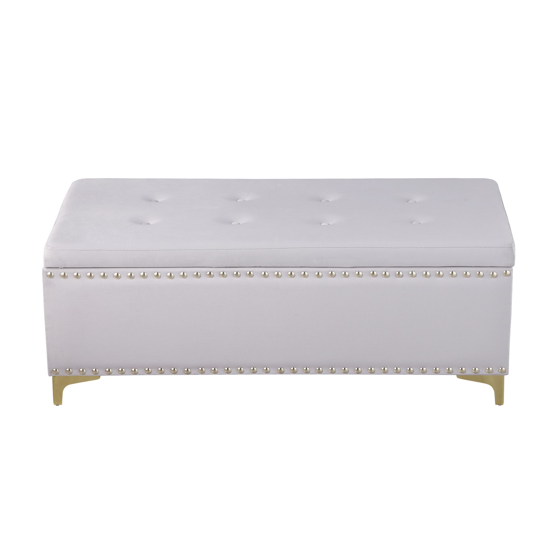 Large Storage Benches Set, Trim 2 In 1 Combination Benches, Tufted Velvet Benches With Gold Leg For Living Room, Entryway, Hallway, Bedroom Support 250Lbs Light Gray Fabric