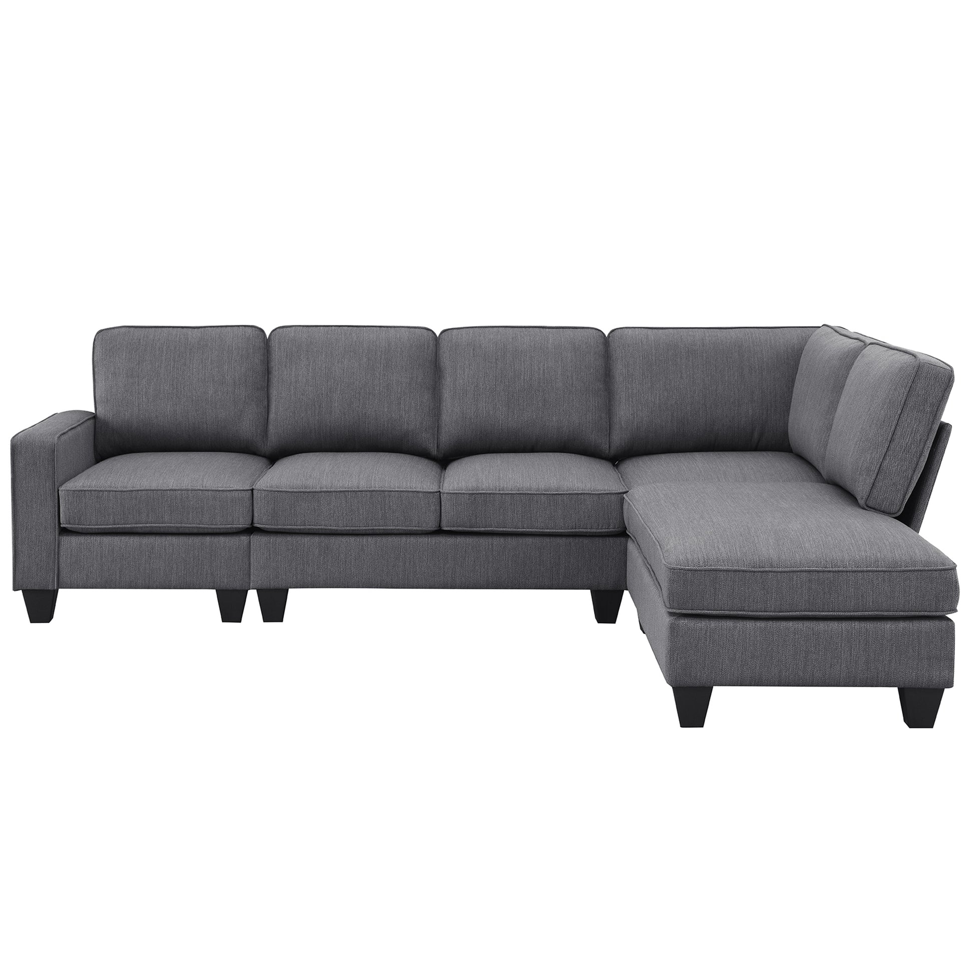 104.3*78.7" Modern L Shaped Sectional Sofa,7 Seat Linen Fabric Couch Set With Chaise Lounge And Convertible Ottoman For Living Room,Apartment,Office,3 Colors Dark Grey Fabric