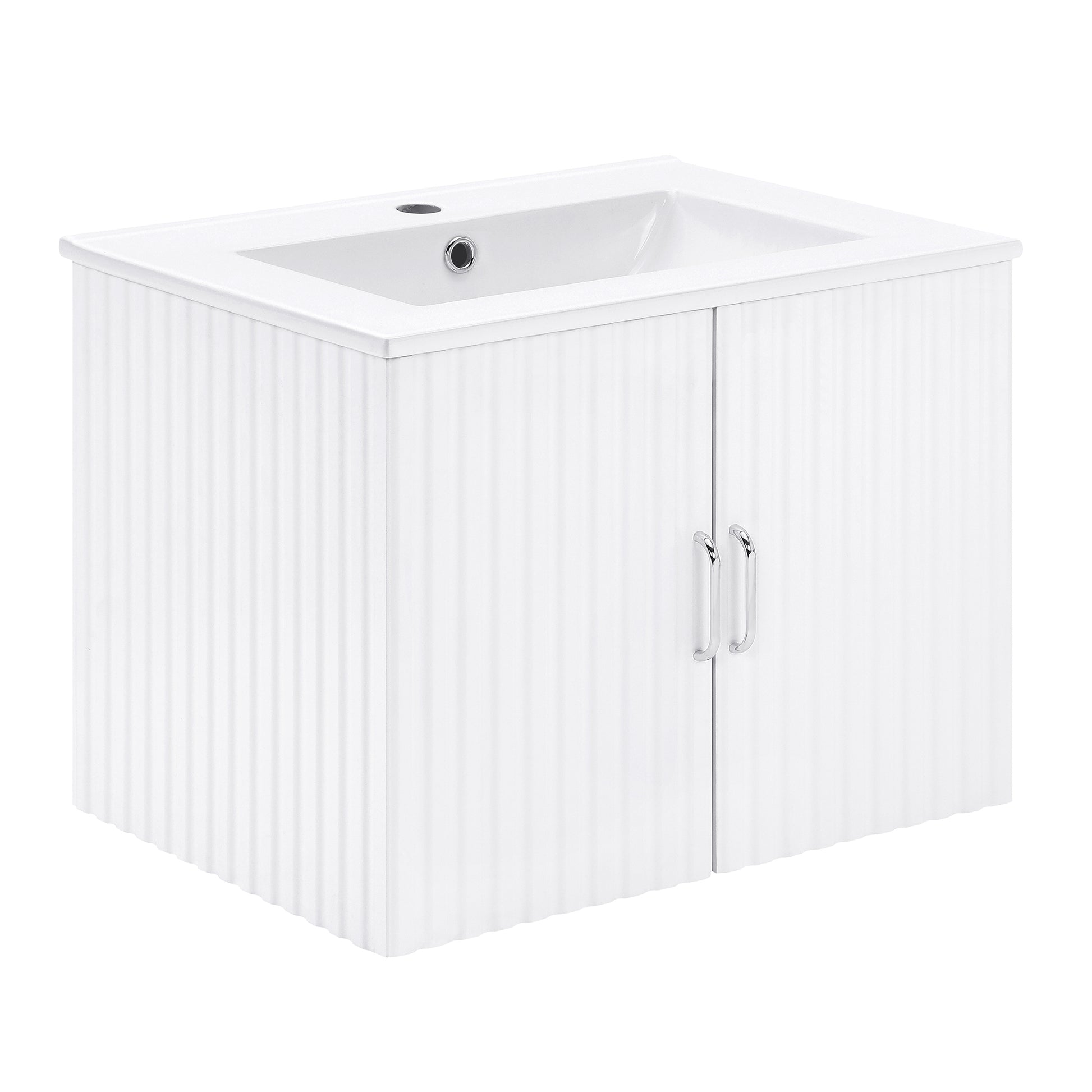 24" Floating Wall Mounted Bathroom Vanity With White Porcelain Sink And Soft Close Doors White Ceramic Mdf