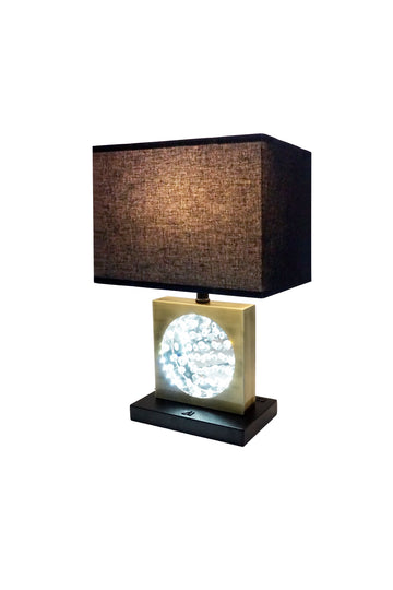 22"H Gold Square W Black Shade Crystal Centerpiece With Night Light, Usb Port Power Outlet Gold Matte Black Metal