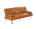 Tan Foldable Sofa Bed With Cup Holder Tan Wood Primary Living Space Medium Firm Foam Technical Leather