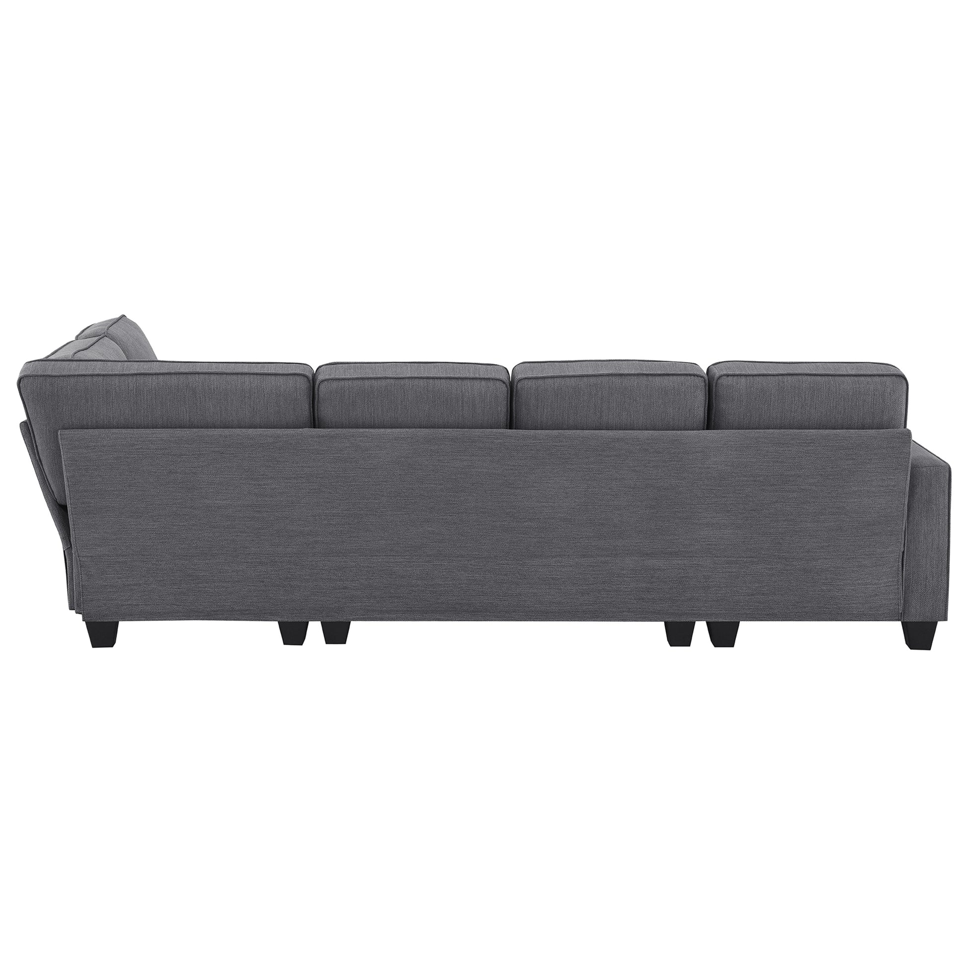 104.3*78.7" Modern L Shaped Sectional Sofa,7 Seat Linen Fabric Couch Set With Chaise Lounge And Convertible Ottoman For Living Room,Apartment,Office,3 Colors Dark Grey Fabric