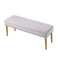 Large Storage Benches Set, Trim 2 In 1 Combination Benches, Tufted Velvet Benches With Gold Leg For Living Room, Entryway, Hallway, Bedroom Support 250Lbs Light Gray Fabric