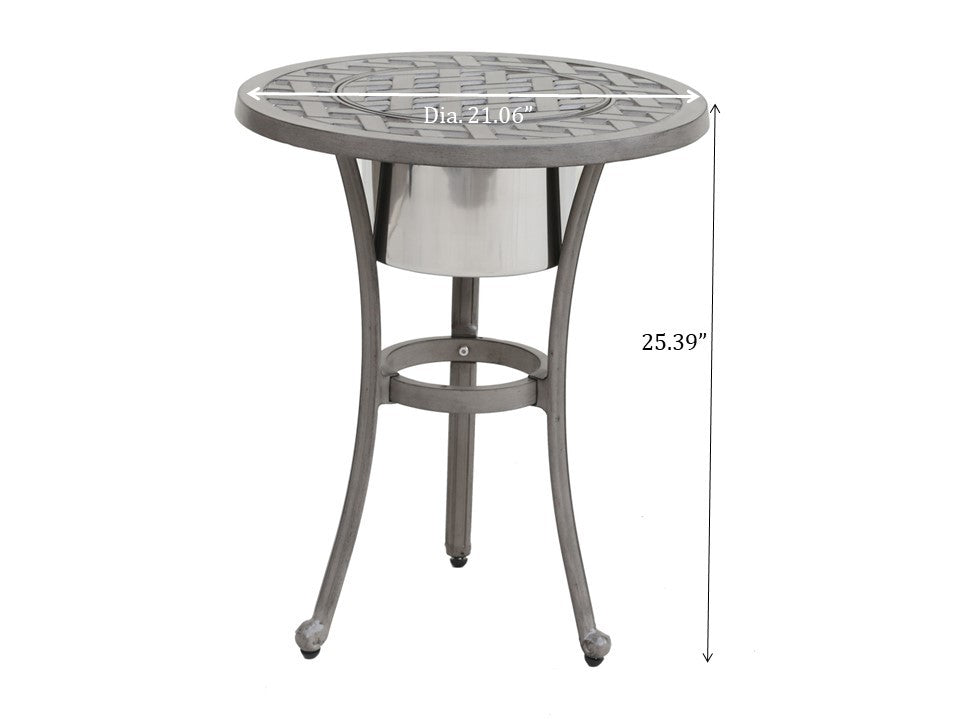 21 Inches Cast Aluminum Round Table With Ice Bucket Grey Aluminium