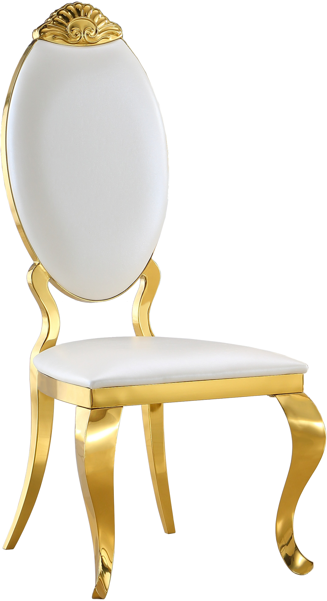 Dining Chair Set Of 2, Oval Back Carving Design With Stainless Steel Legs White Pu Pu Leather