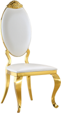 Dining Chair Set Of 2, Oval Back Carving Design With Stainless Steel Legs White Pu Pu Leather