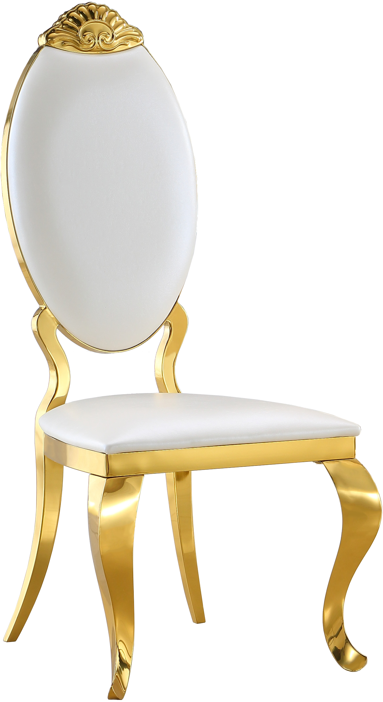 Dining Chair Set Of 2, Oval Back Carving Design With Stainless Steel Legs White Pu Pu Leather