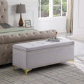 Large Storage Benches Set, Trim 2 In 1 Combination Benches, Tufted Velvet Benches With Gold Leg For Living Room, Entryway, Hallway, Bedroom Support 250Lbs Light Gray Fabric