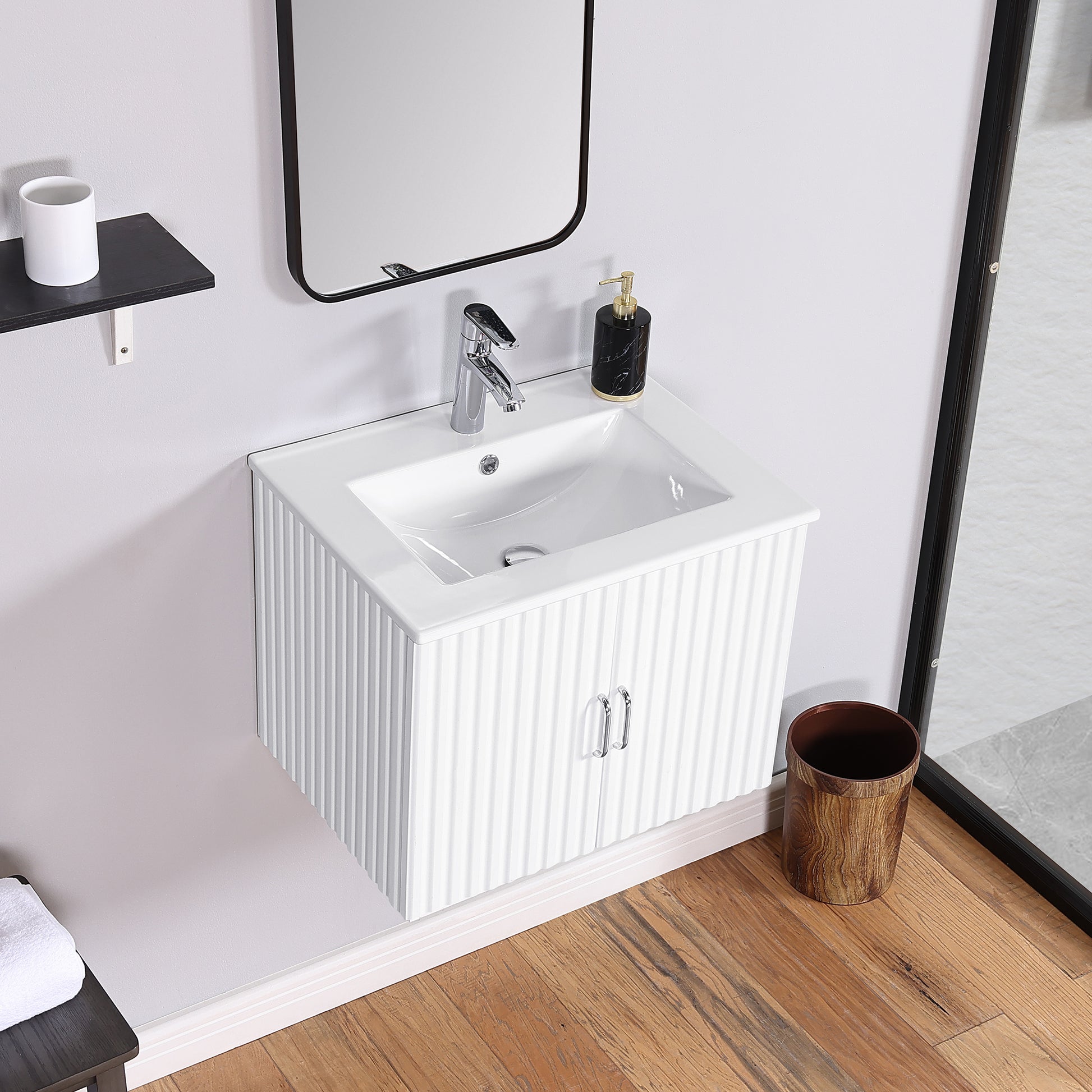 24" Floating Wall Mounted Bathroom Vanity With White Porcelain Sink And Soft Close Doors White Ceramic Mdf