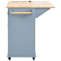 Kitchen Island With Power Outlet,Kitchen Storage Island With Drop Leaf And Rubber Wood,Open Storage And Wine Rack,5 Wheels,With Adjustable Storage For Home, Kitchen, And Dining Room, Grey Blue Blue Mdf