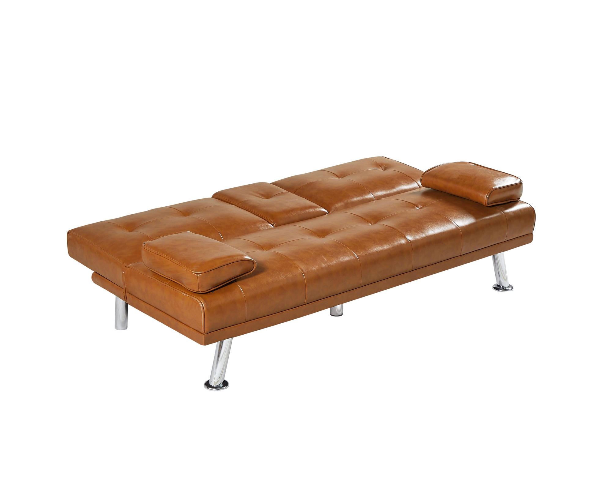 Tan Foldable Sofa Bed With Cup Holder Tan Wood Primary Living Space Medium Firm Foam Technical Leather