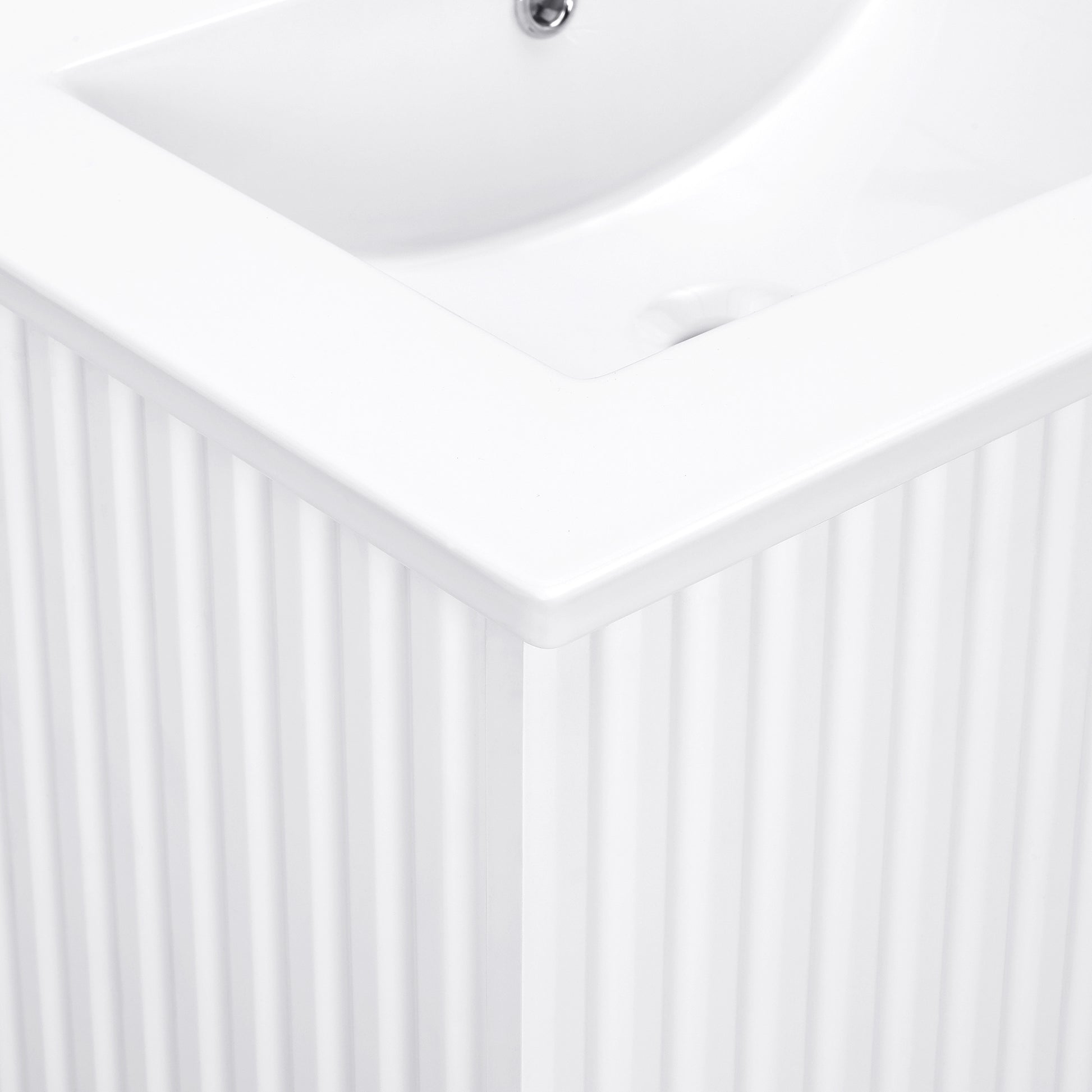 24" Floating Wall Mounted Bathroom Vanity With White Porcelain Sink And Soft Close Doors White Ceramic Mdf