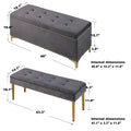 Large Storage Benches Set, Trim 2 In 1 Combination Benches, Tufted Velvet Benches With Gold Leg For Living Room, Entryway, Hallway, Bedroom Support 250Lbs Grey Fabric