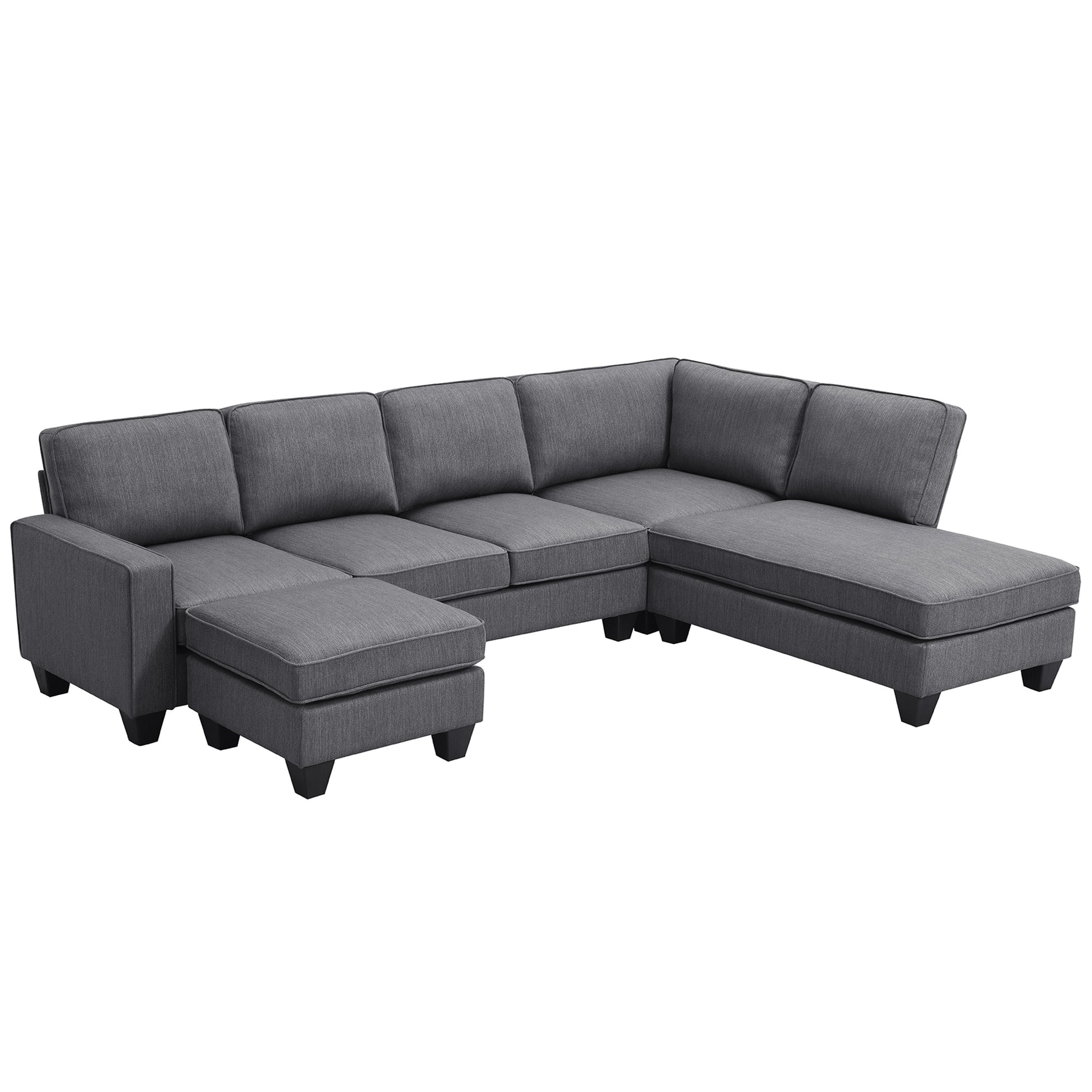 104.3*78.7" Modern L Shaped Sectional Sofa,7 Seat Linen Fabric Couch Set With Chaise Lounge And Convertible Ottoman For Living Room,Apartment,Office,3 Colors Dark Grey Fabric