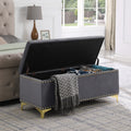 Large Storage Benches Set, Trim 2 In 1 Combination Benches, Tufted Velvet Benches With Gold Leg For Living Room, Entryway, Hallway, Bedroom Support 250Lbs Grey Fabric