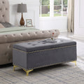 Large Storage Benches Set, Trim 2 In 1 Combination Benches, Tufted Velvet Benches With Gold Leg For Living Room, Entryway, Hallway, Bedroom Support 250Lbs Grey Fabric