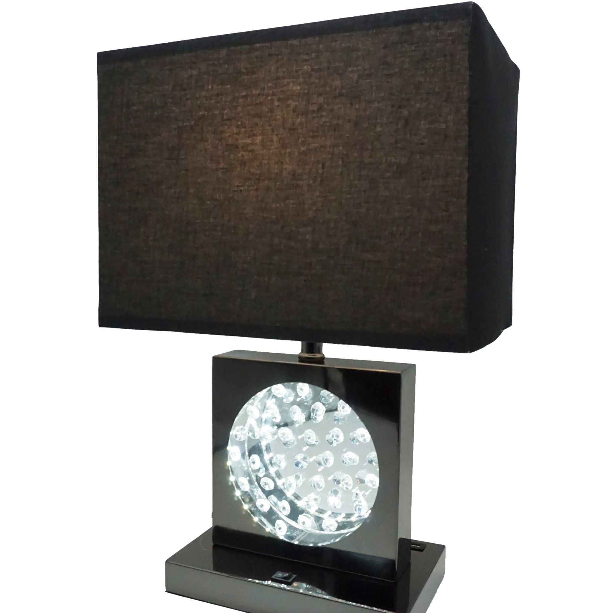 22"H Black Pewter Square Crystal Centerpiece With Night Light, Usb Port Power Outlet Black Metal