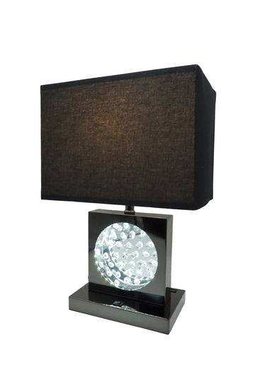 22"H Black Pewter Square Crystal Centerpiece With Night Light, Usb Port Power Outlet Black Metal