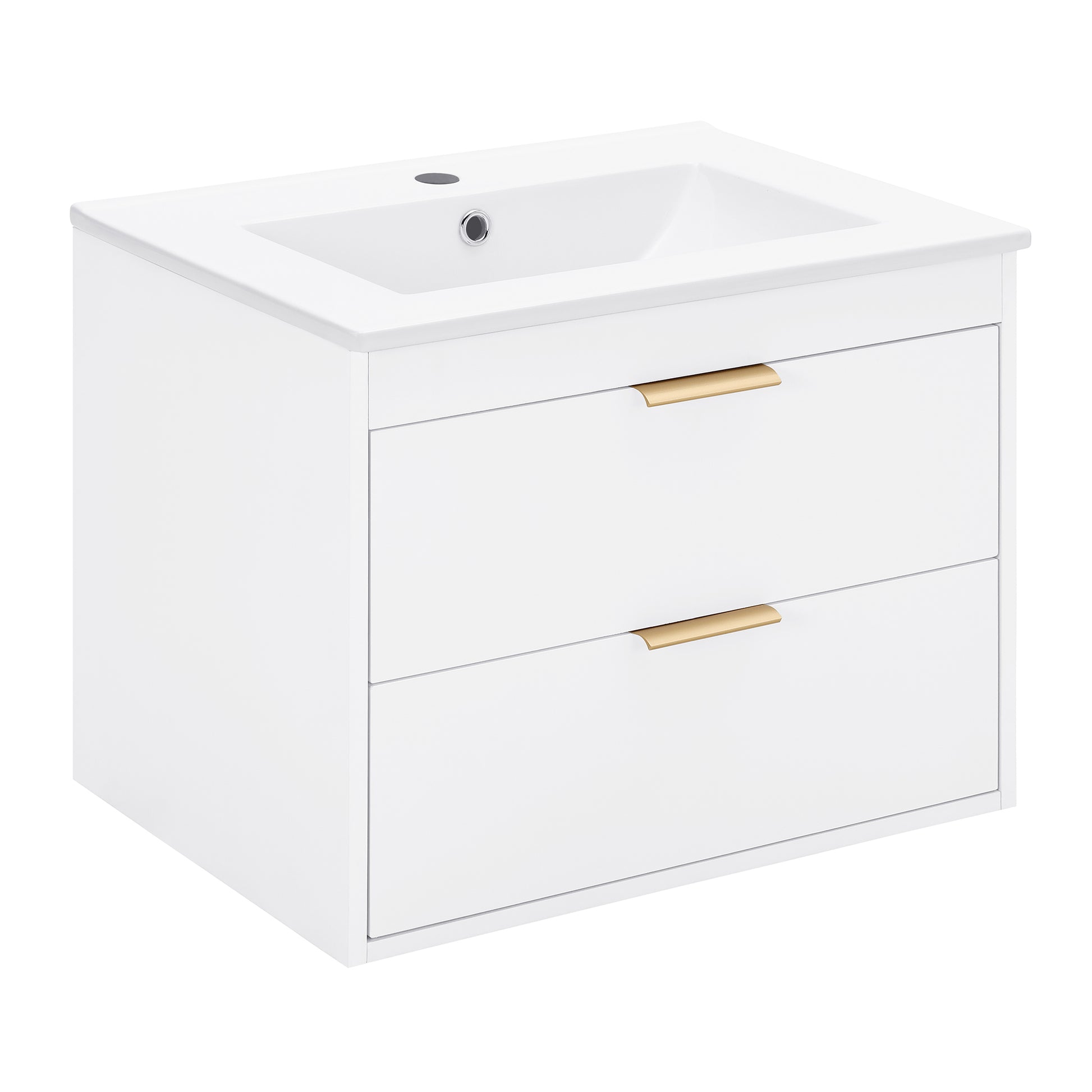 24" Floating Wall Mounted Bathroom Vanity With White Ceramic Sink And Drawer Storage White Wall Mounted Ceramic Mdf