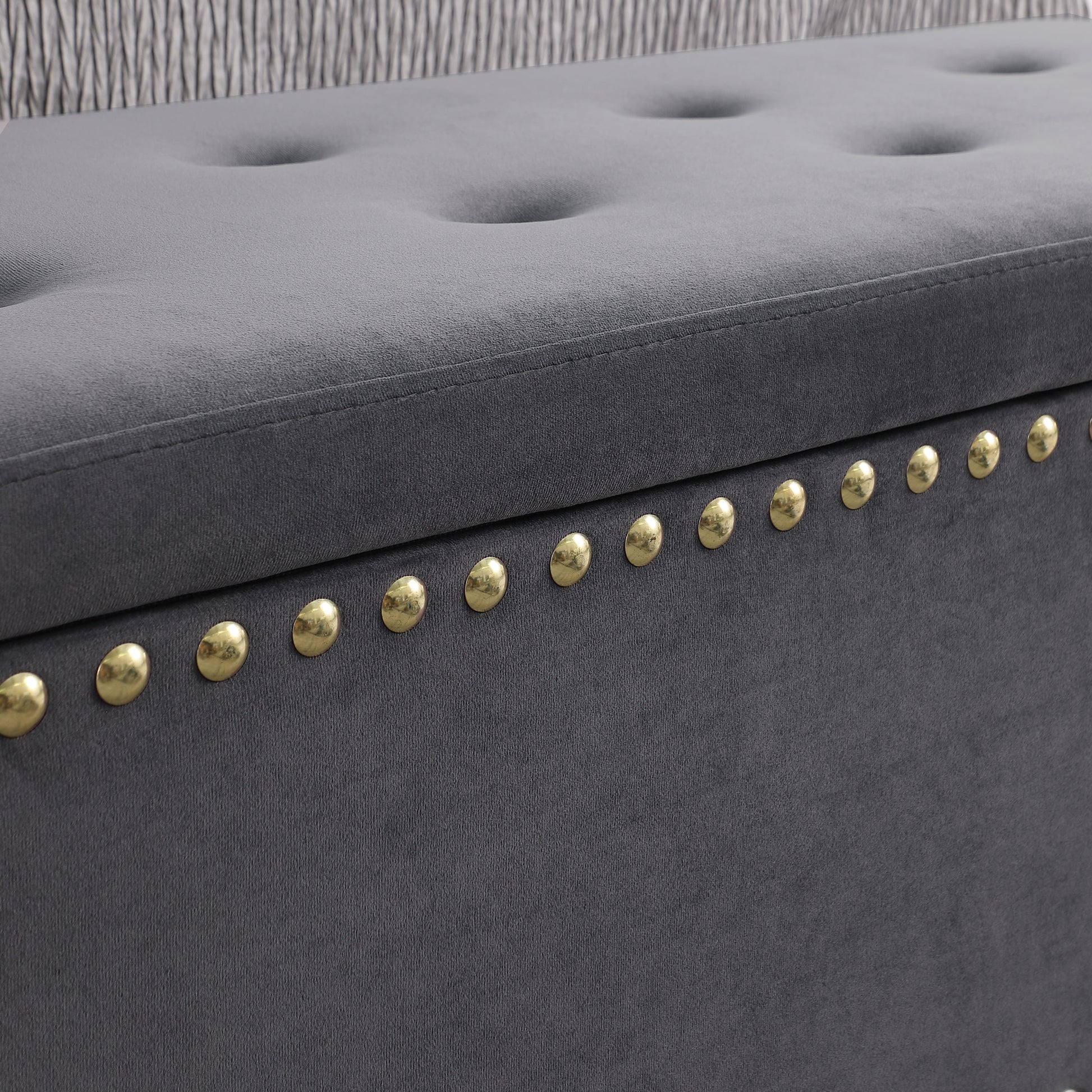 Large Storage Benches Set, Trim 2 In 1 Combination Benches, Tufted Velvet Benches With Gold Leg For Living Room, Entryway, Hallway, Bedroom Support 250Lbs Grey Fabric