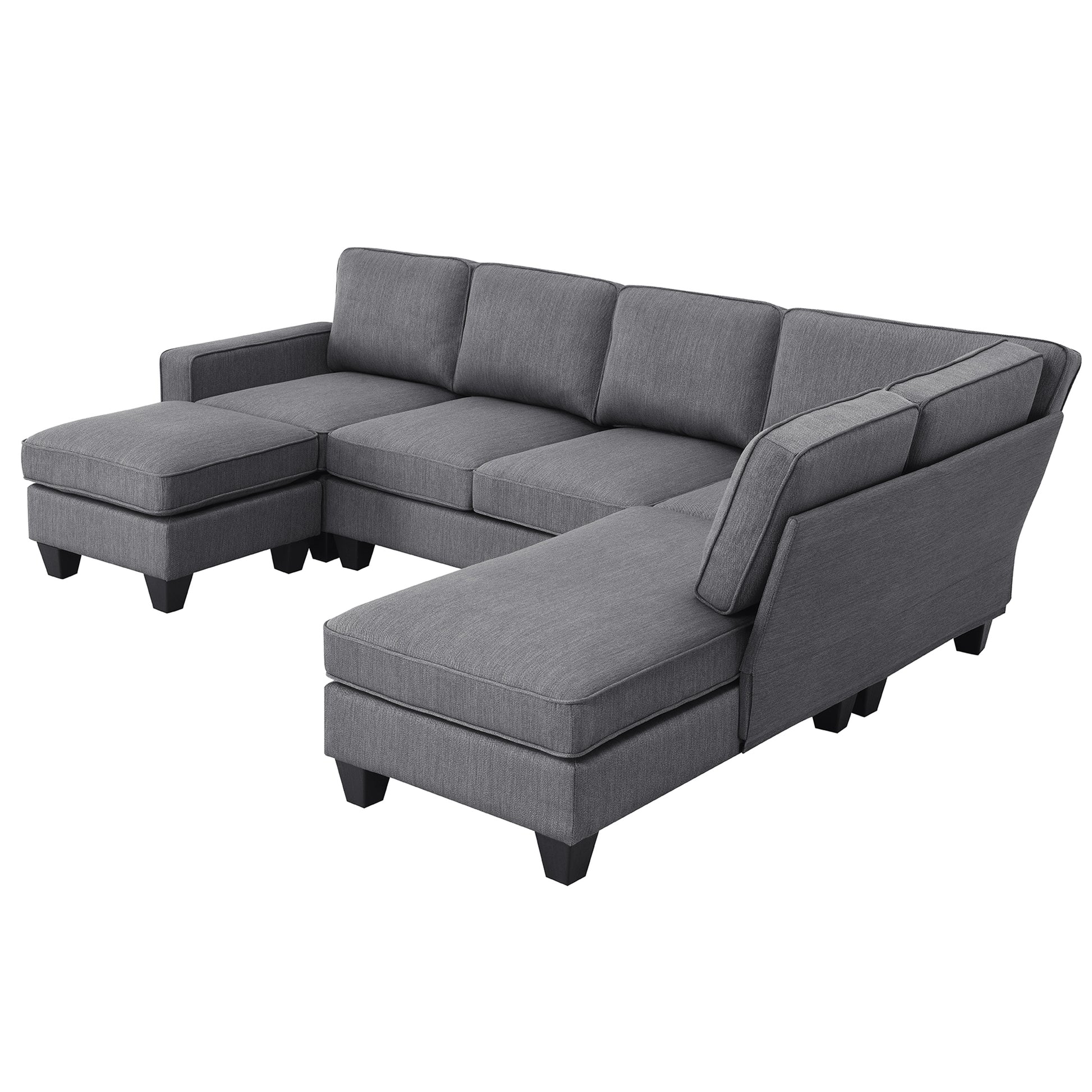 104.3*78.7" Modern L Shaped Sectional Sofa,7 Seat Linen Fabric Couch Set With Chaise Lounge And Convertible Ottoman For Living Room,Apartment,Office,3 Colors Dark Grey Fabric