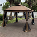 Outdoor 11X 11Ft Pop Up Gazebo Canopy With Removable Zipper Netting,2 Tier Soft Top Event Tent,Suitable For Patio Backyard Garden Camping Area With 4 Sandbags,Brown Brown Metal