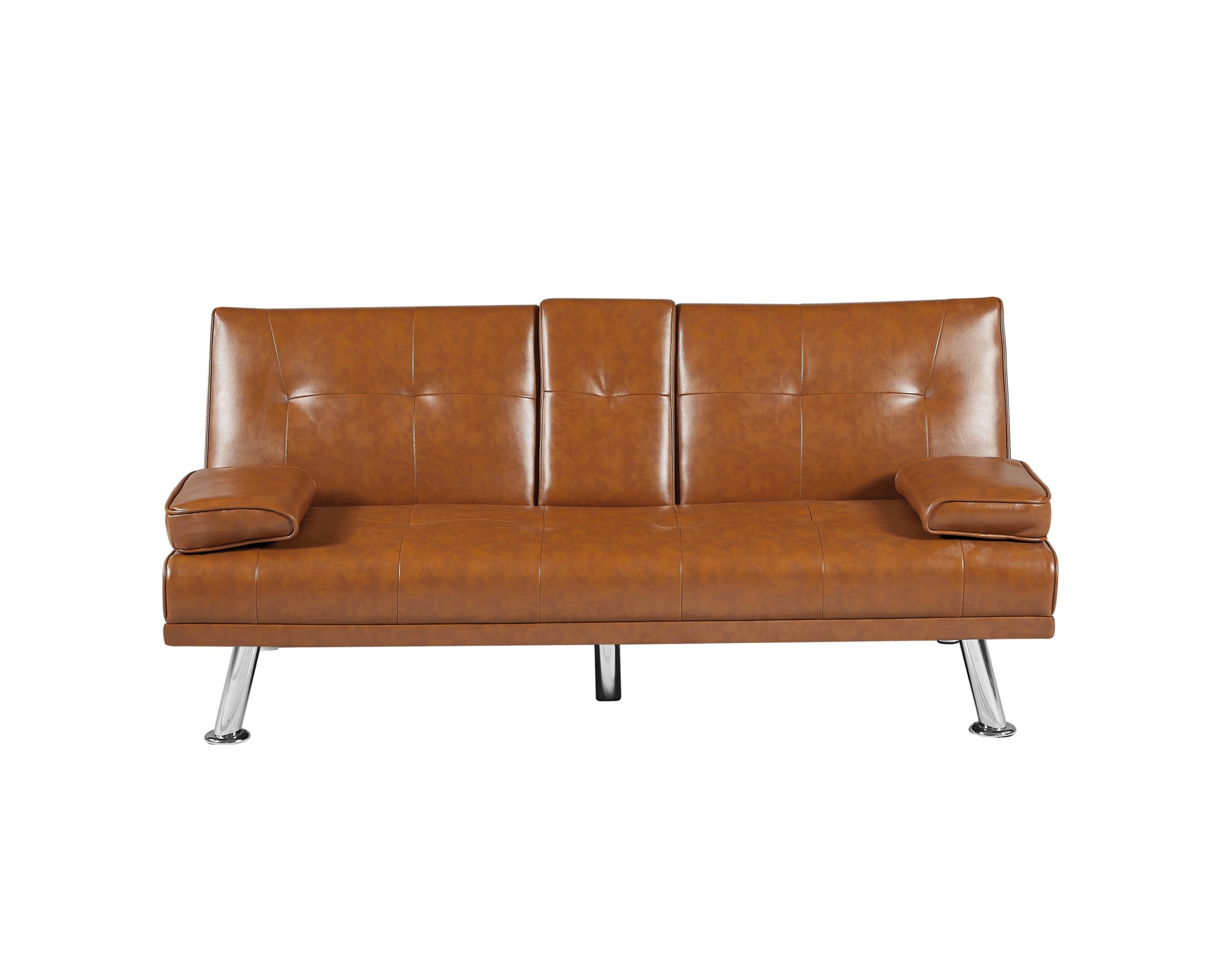 Tan Foldable Sofa Bed With Cup Holder Tan Wood Primary Living Space Medium Firm Foam Technical Leather