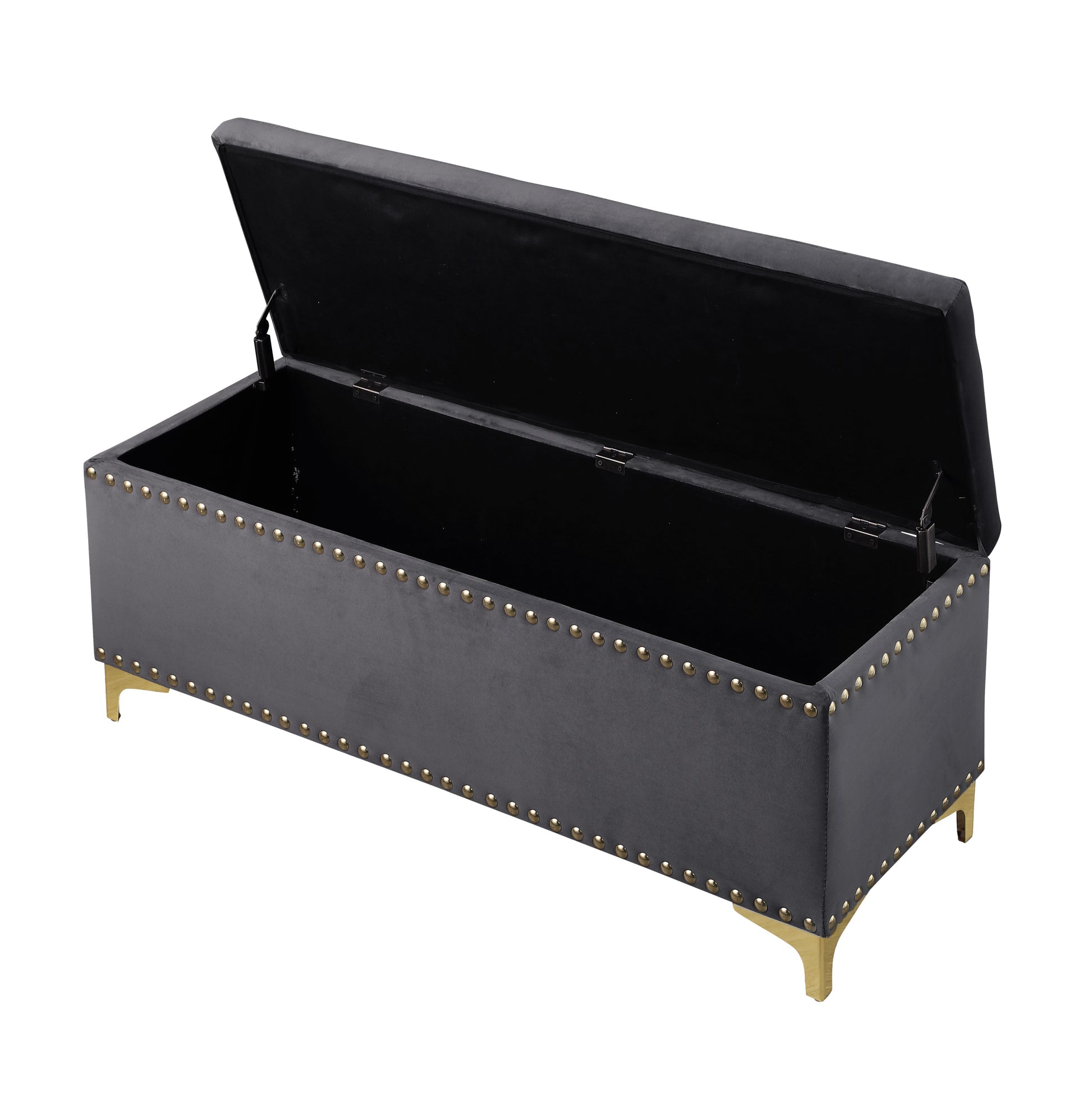 Large Storage Benches Set, Trim 2 In 1 Combination Benches, Tufted Velvet Benches With Gold Leg For Living Room, Entryway, Hallway, Bedroom Support 250Lbs Grey Fabric