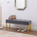 Large Storage Benches Set, Trim 2 In 1 Combination Benches, Tufted Velvet Benches With Gold Leg For Living Room, Entryway, Hallway, Bedroom Support 250Lbs Grey Fabric