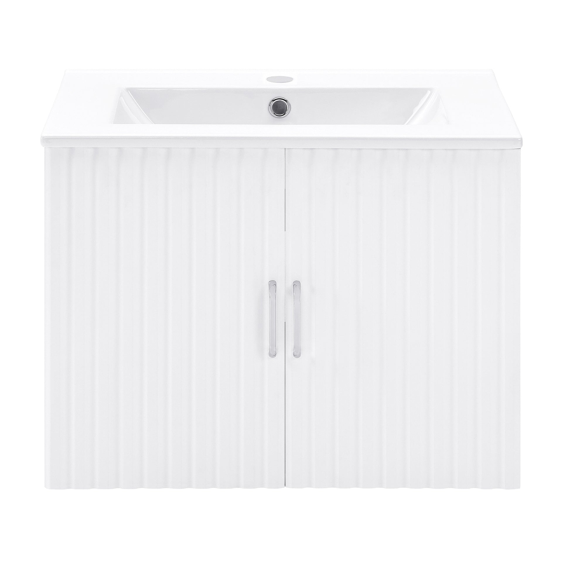 24" Floating Wall Mounted Bathroom Vanity With White Porcelain Sink And Soft Close Doors White Ceramic Mdf