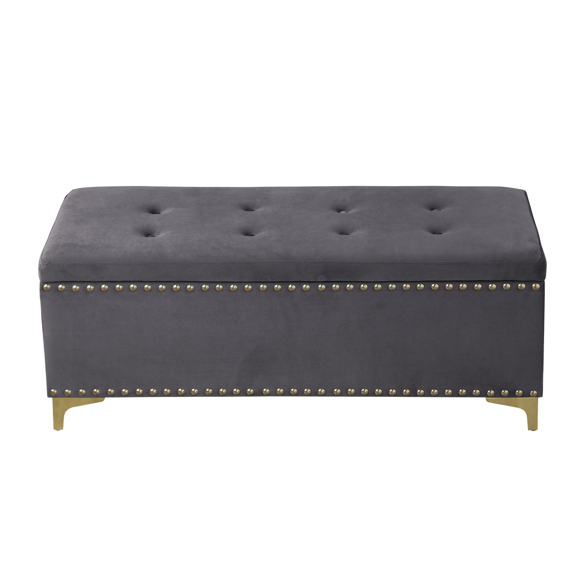 Large Storage Benches Set, Trim 2 In 1 Combination Benches, Tufted Velvet Benches With Gold Leg For Living Room, Entryway, Hallway, Bedroom Support 250Lbs Grey Fabric