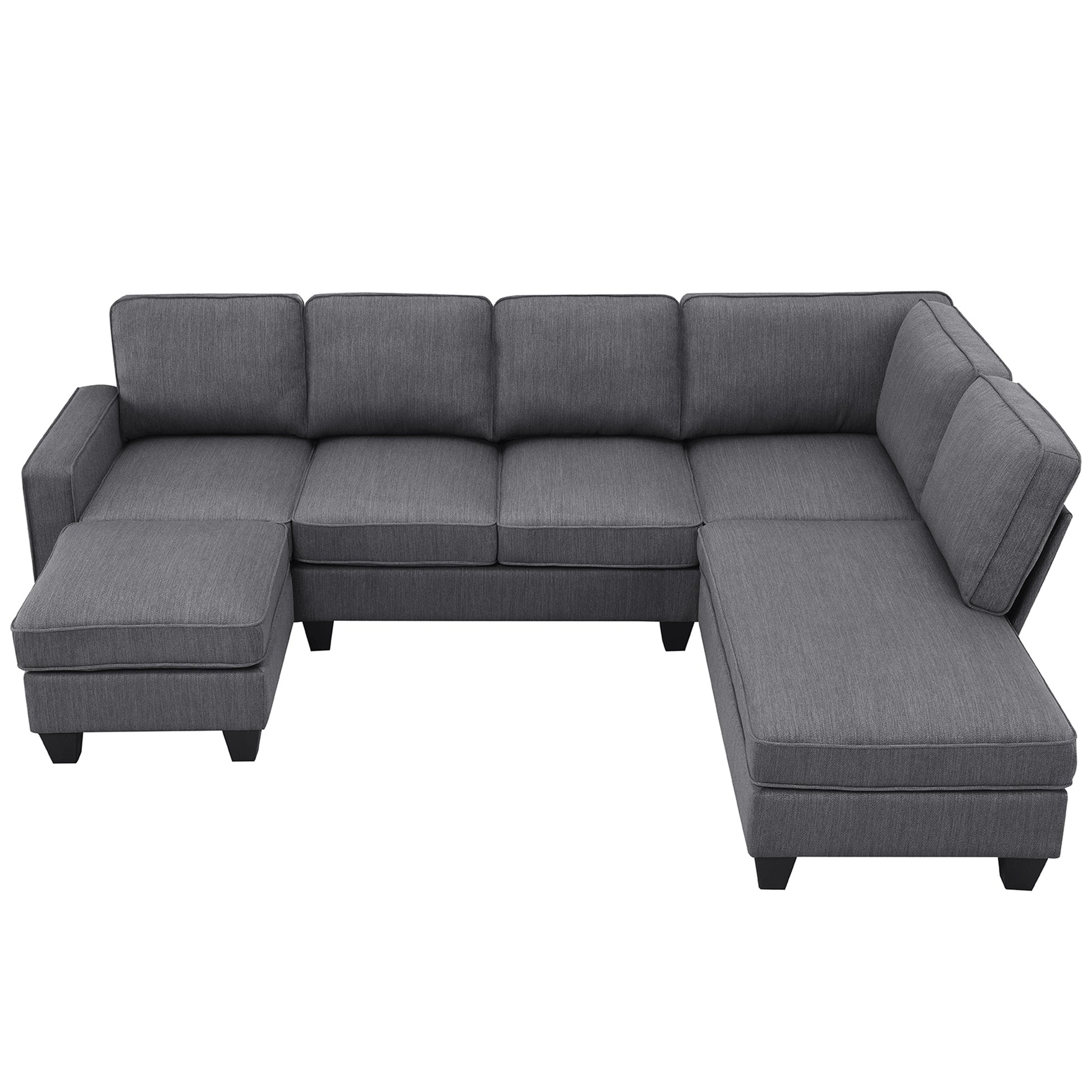 104.3*78.7" Modern L Shaped Sectional Sofa,7 Seat Linen Fabric Couch Set With Chaise Lounge And Convertible Ottoman For Living Room,Apartment,Office,3 Colors Dark Grey Fabric