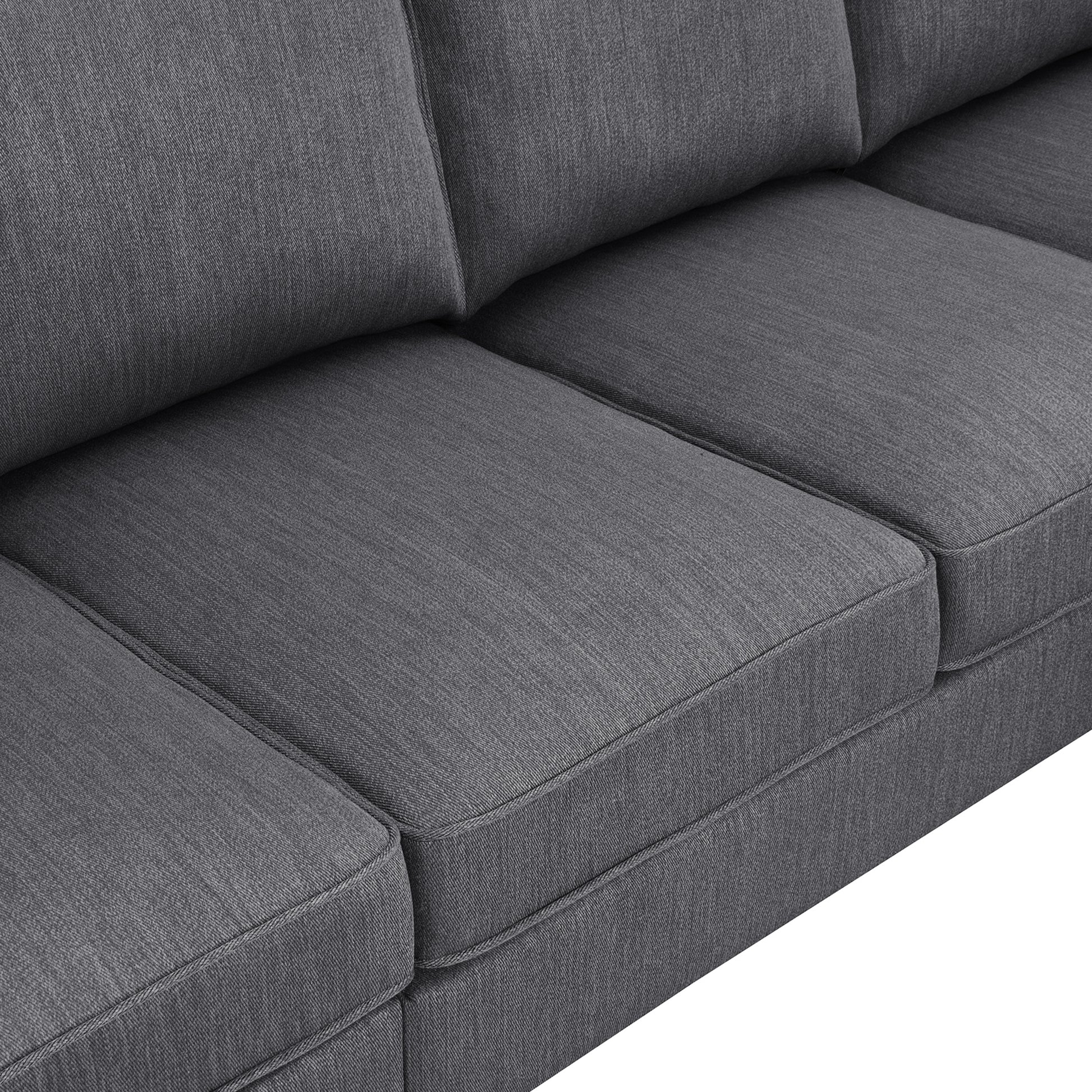 104.3*78.7" Modern L Shaped Sectional Sofa,7 Seat Linen Fabric Couch Set With Chaise Lounge And Convertible Ottoman For Living Room,Apartment,Office,3 Colors Dark Grey Fabric