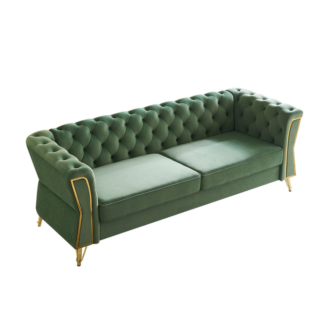 Modern Tufted Velvet Sofa 87.4 Inch For Living Room Mint Green Color Mint Green Velvet Wood Primary Living Space Tufted Back Modern Flared Arms Foam Velvet 2 Seat