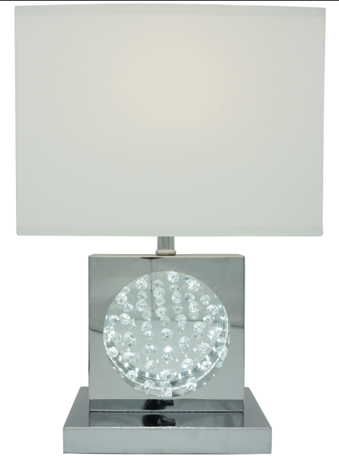 22"H Chrome Square Crystal Centerpiece With Night Light Usb Port Power Outlet Chrome Metal