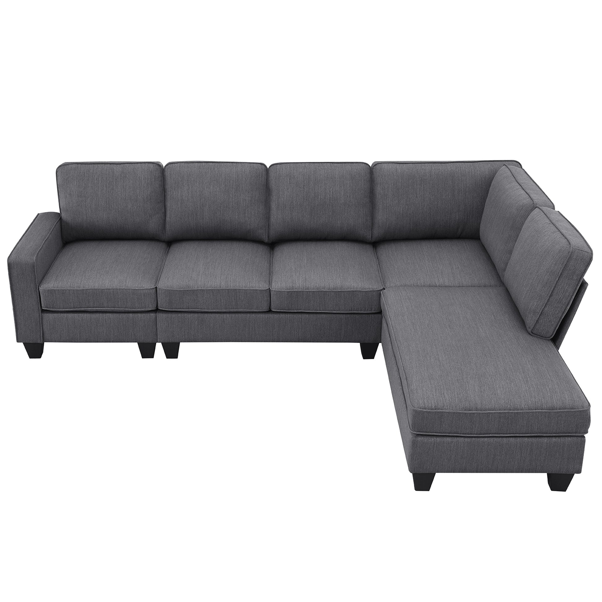 104.3*78.7" Modern L Shaped Sectional Sofa,7 Seat Linen Fabric Couch Set With Chaise Lounge And Convertible Ottoman For Living Room,Apartment,Office,3 Colors Dark Grey Fabric