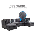 Modular Sofa With Ottoman,Filled With Down ,Soft Linen Fabric,Dark Grey Dark Grey Down Filling Fabric