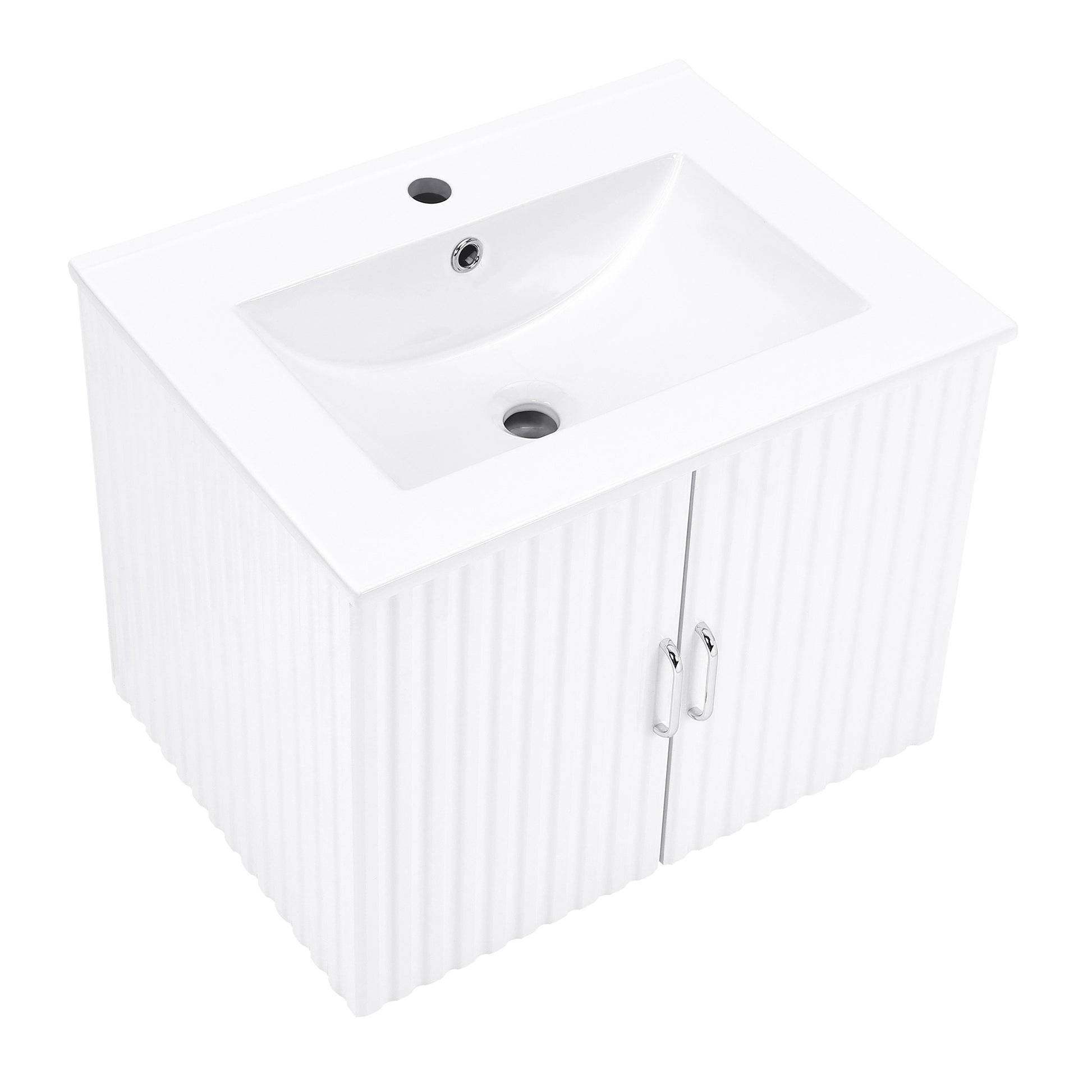 24" Floating Wall Mounted Bathroom Vanity With White Porcelain Sink And Soft Close Doors White Ceramic Mdf