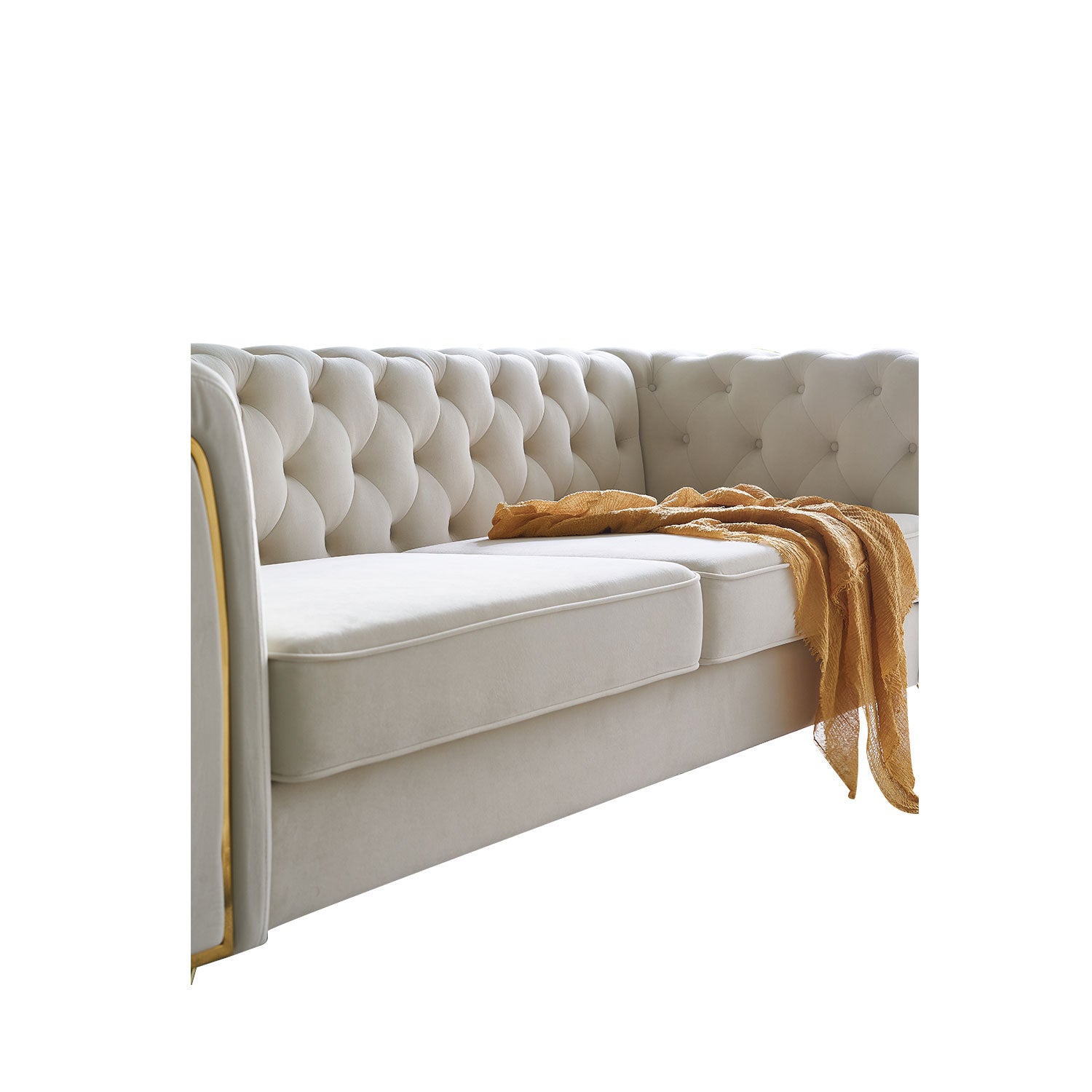 Modern Tufted Velvet Sofa 87.4 Inch For Living Room Beige Color Beige Velvet Wood Primary Living Space Tufted Back Modern Flared Arms Foam Velvet 2 Seat