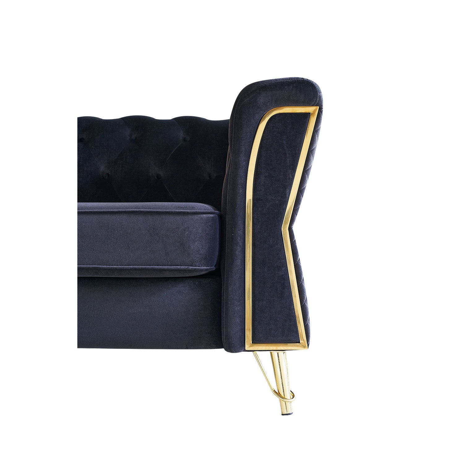 Modern Tufted Velvet Sofa 87.4 Inch For Living Room Black Color Black Velvet Wood Primary Living Space Tufted Back Modern Flared Arms Foam Velvet 2 Seat