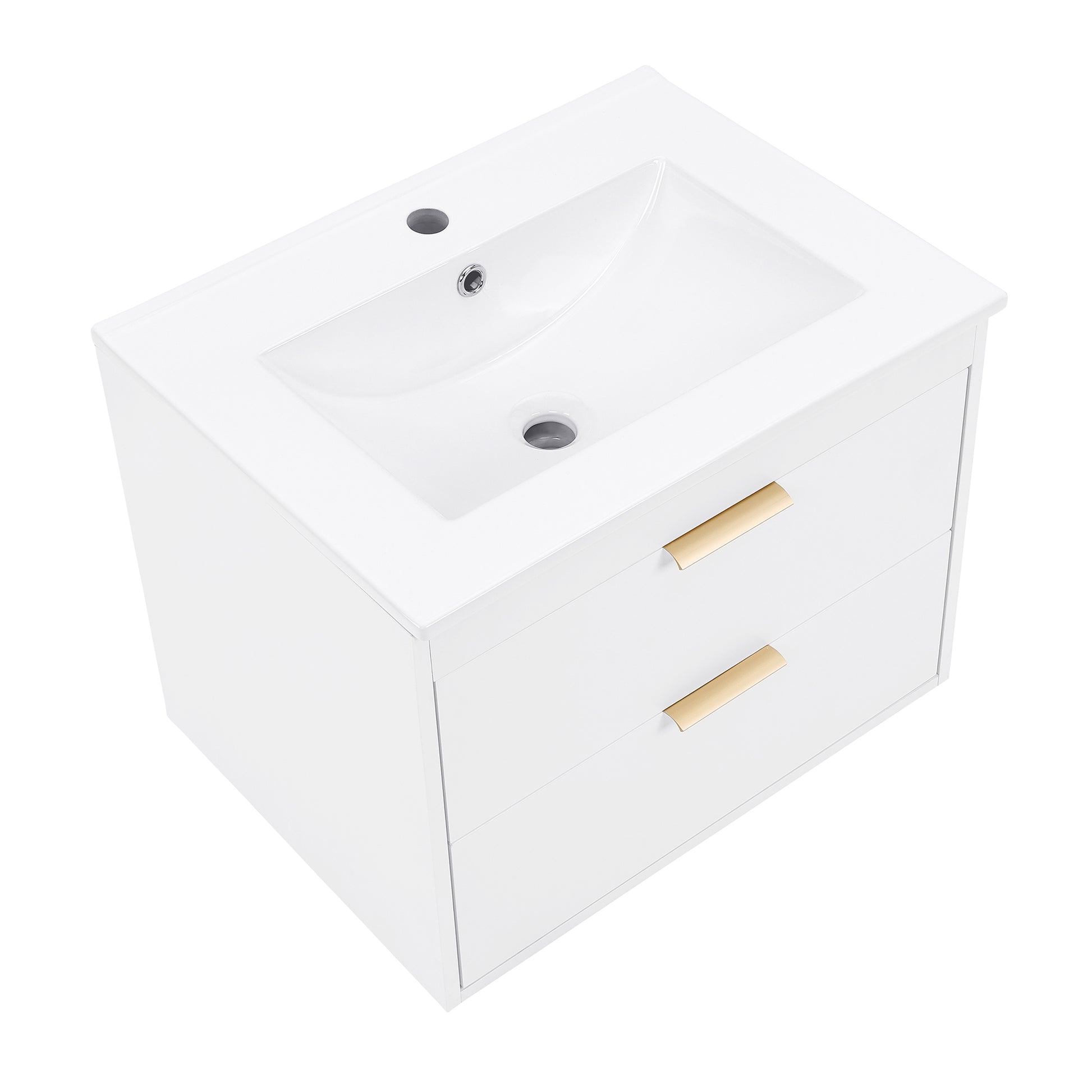 24" Floating Wall Mounted Bathroom Vanity With White Ceramic Sink And Drawer Storage White Wall Mounted Ceramic Mdf