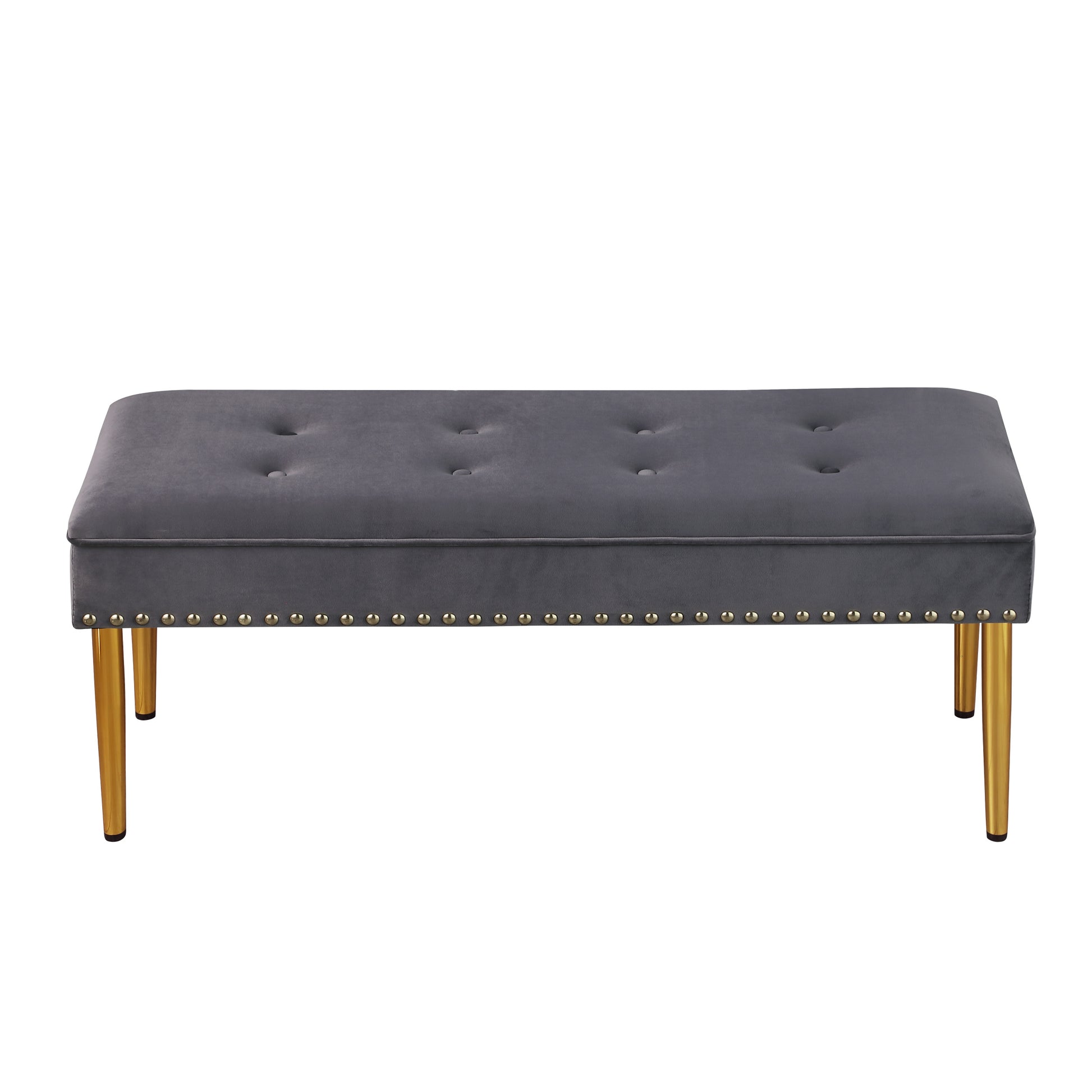 Large Storage Benches Set, Trim 2 In 1 Combination Benches, Tufted Velvet Benches With Gold Leg For Living Room, Entryway, Hallway, Bedroom Support 250Lbs Grey Fabric