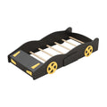 Twin Size Race Car Shaped Platform Bed With Wheels And Storage, Black Yellow Box Spring Not Required Twin Black Wood Bedroom Bed Frame Solid Wood Mdf